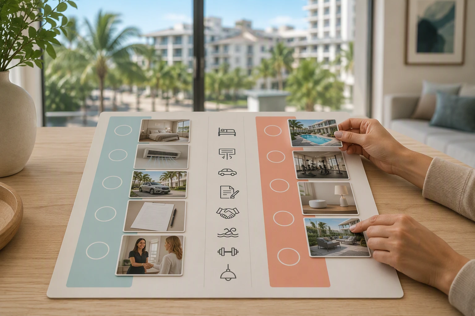 Sunlit apartment checklist with pen and clipboard