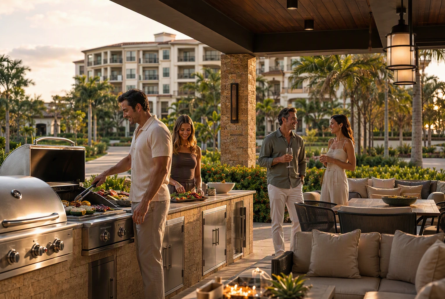 Friends grilling at covered Boca pavilion