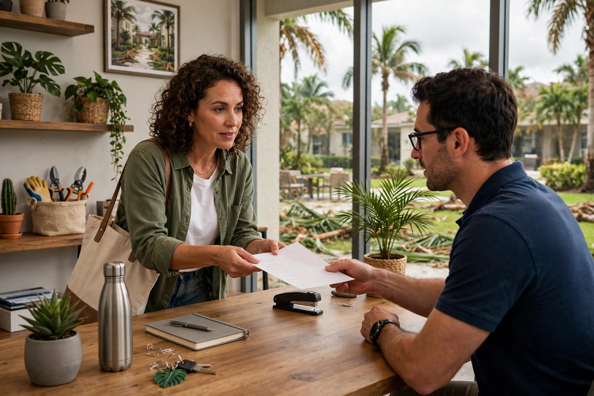 Renter handing checklist to leasing agent