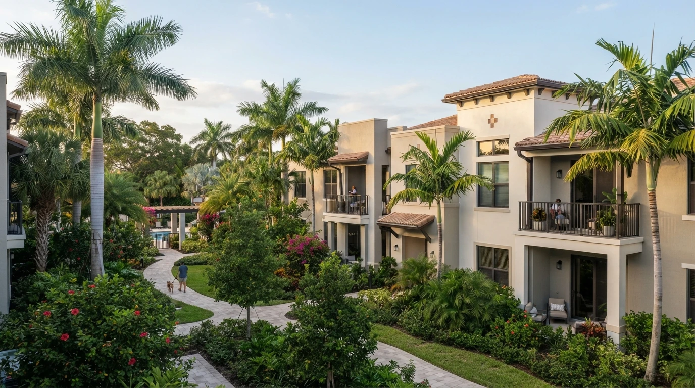 Modern garden apartments with lush landscaping