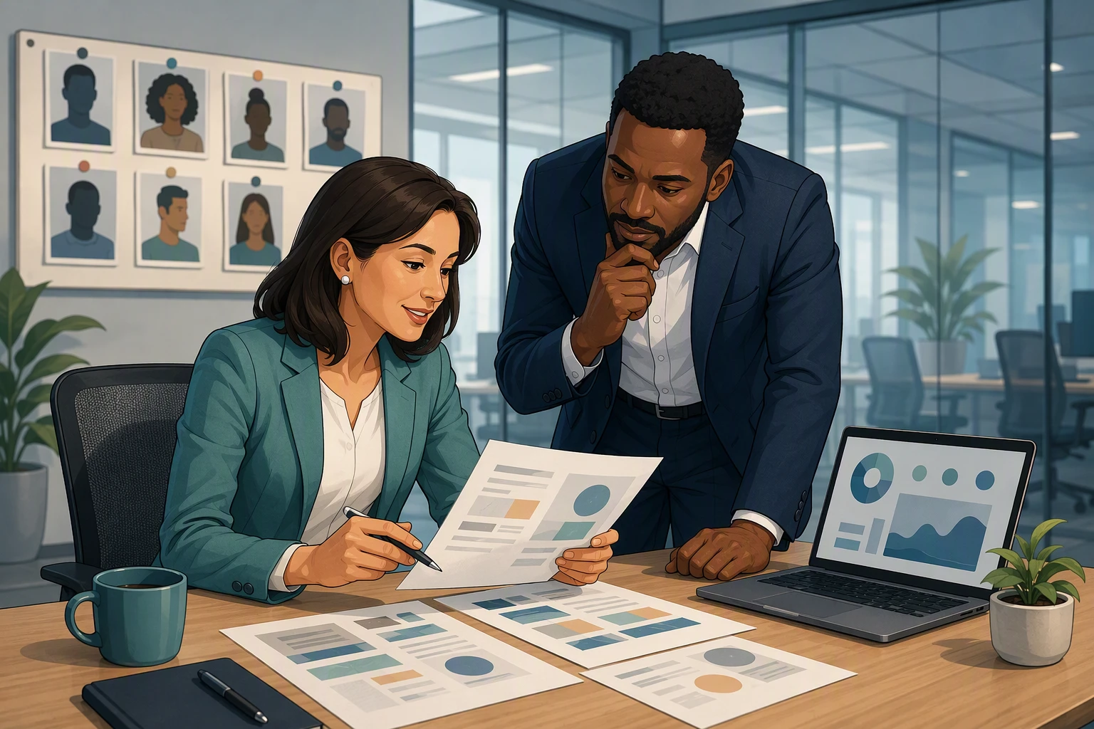 HR leader reviewing ERG charter with executive sponsor in modern office