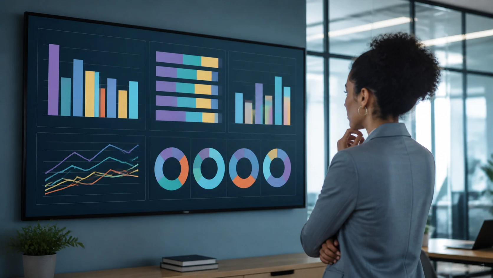 HR professional analyzing diversity dashboard on computer