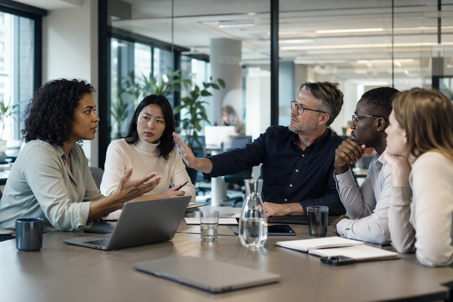 Manager onderbreekt collega tijdens teamvergadering