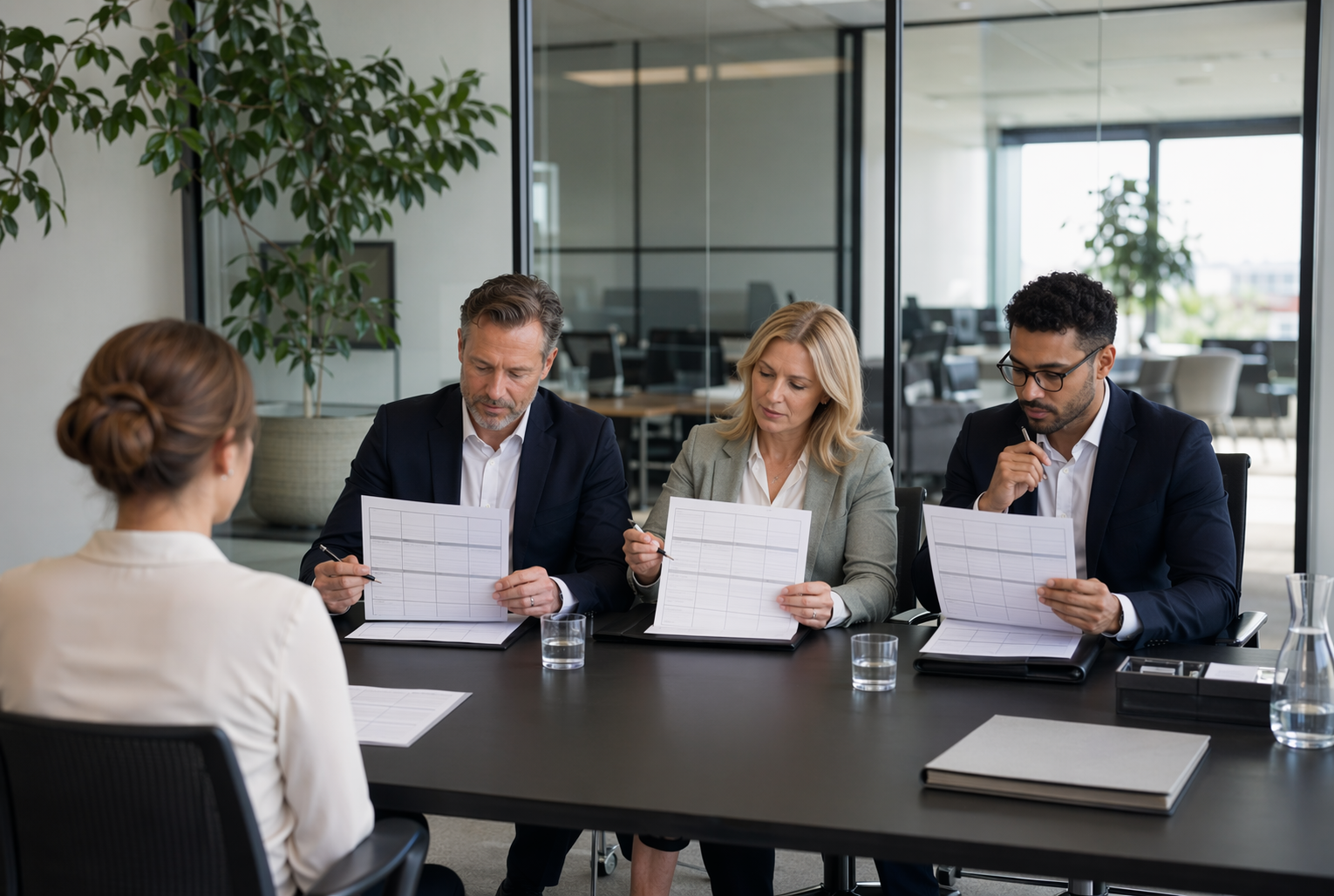 Recruitmentpanel vergelijkt scoreformulieren tijdens gestructureerd interview