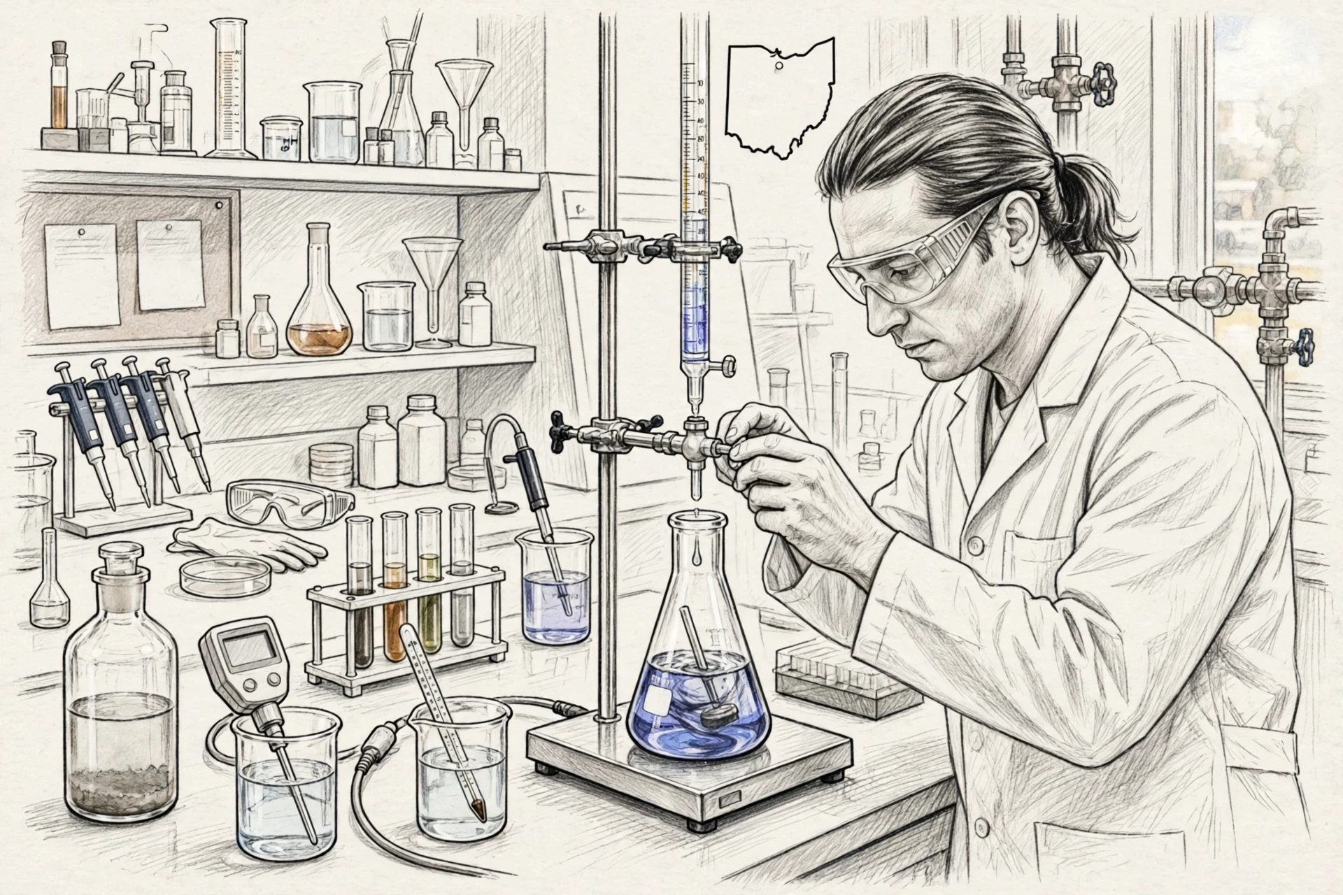 Lab technician performing EDTA hardness titration