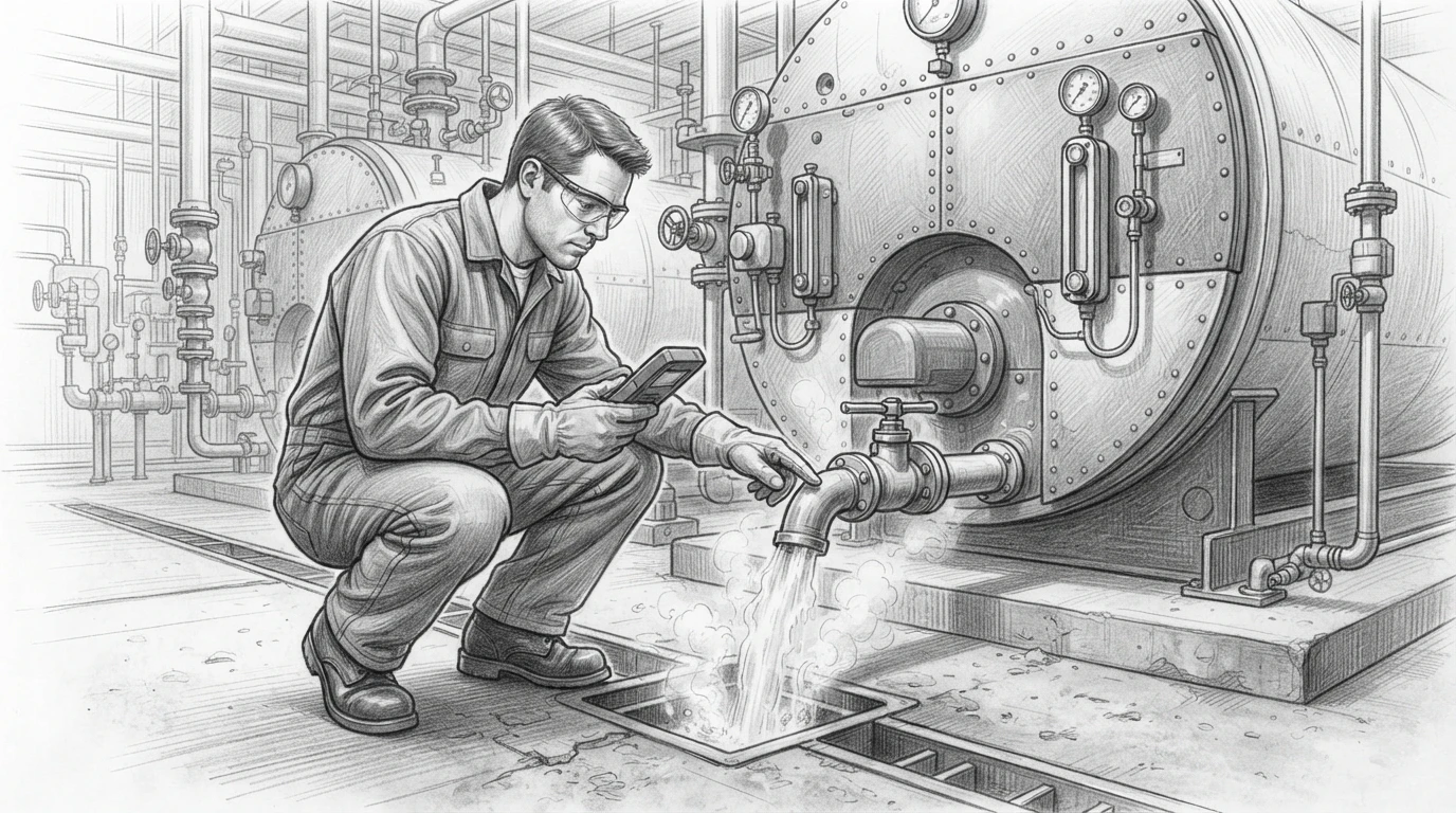 Operator inspecting blowdown discharge line