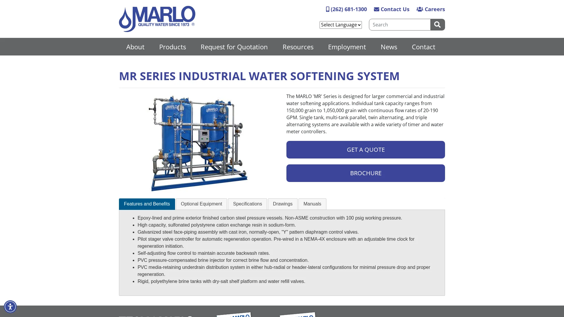 MARLO MR Series Industrial Water Softening System