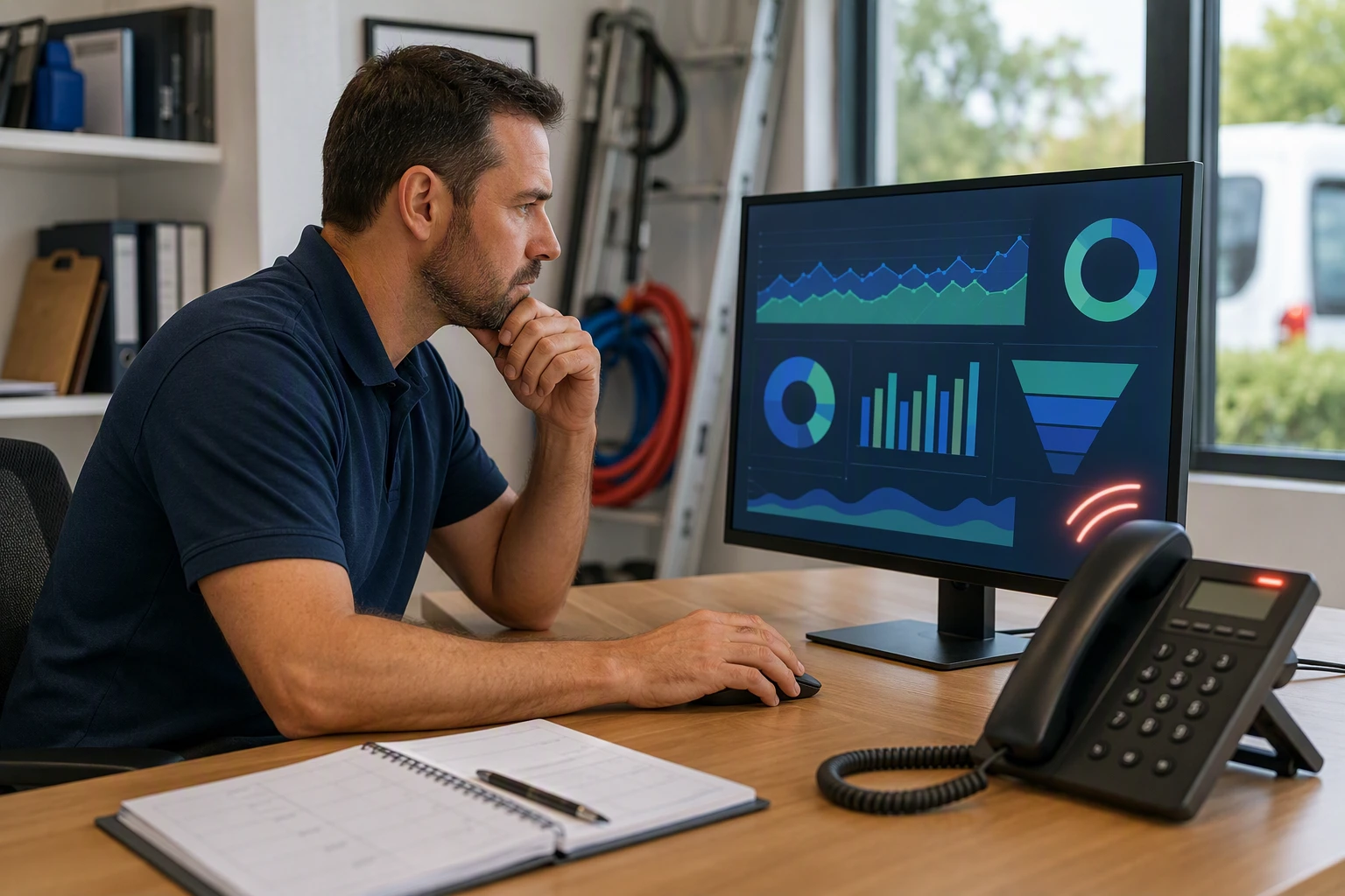 Business owner reviewing ad performance dashboard