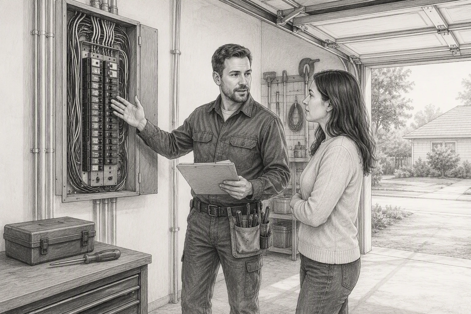 Electrician clarifies home panel upgrade benefits to homeowner