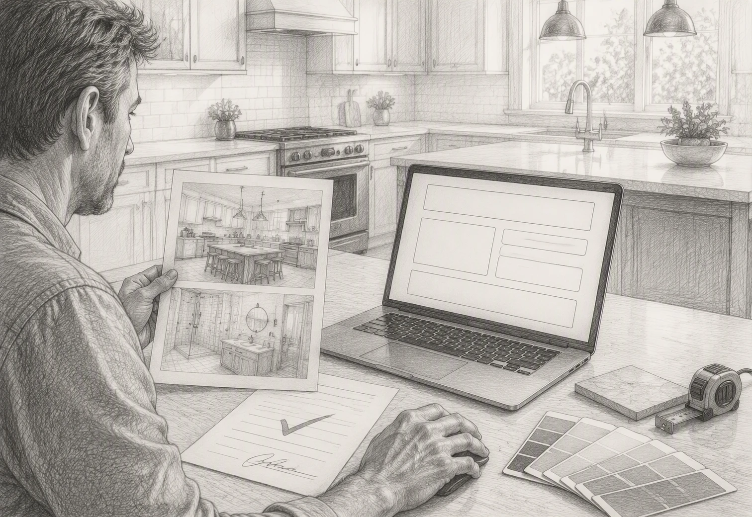 Homeowner reviews beside contractor booking form