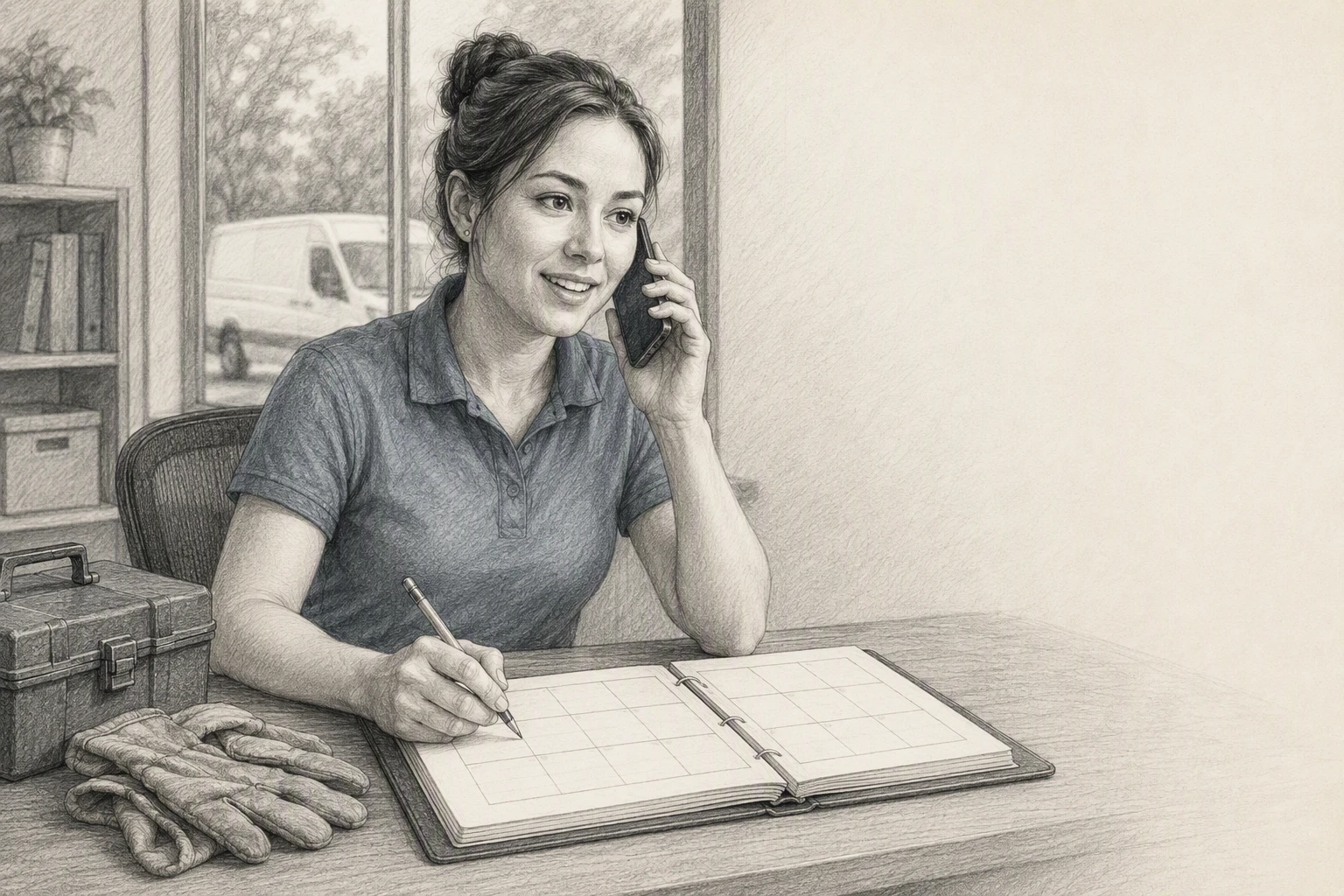 Dispatcher takes call beside digital calendar