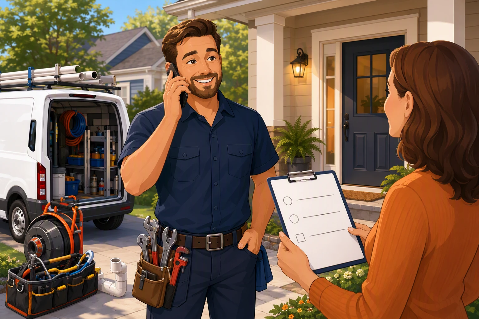 Plumber assisting customer with streamlined quote form
