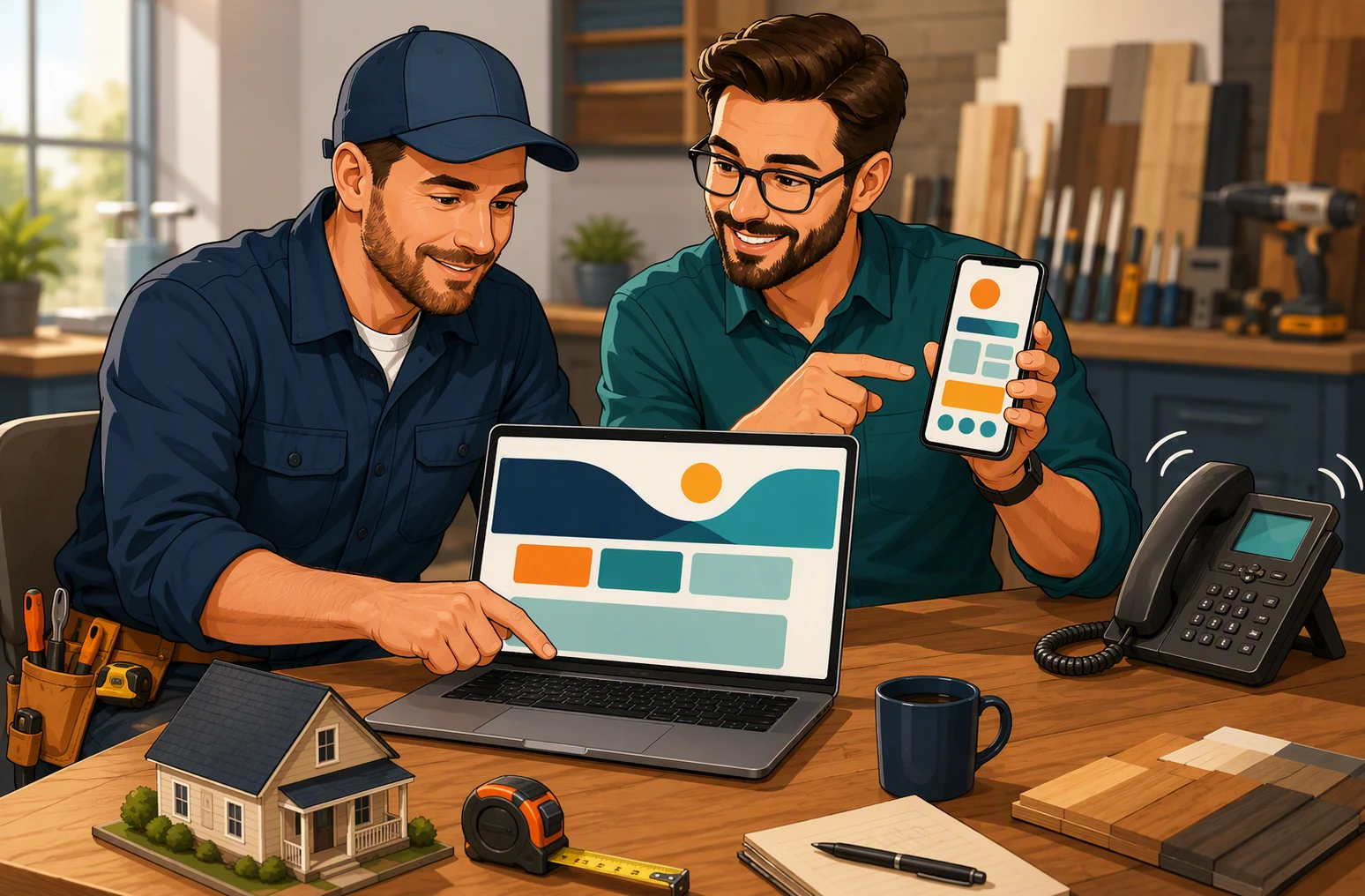 Contractor and strategist reviewing live lead forms