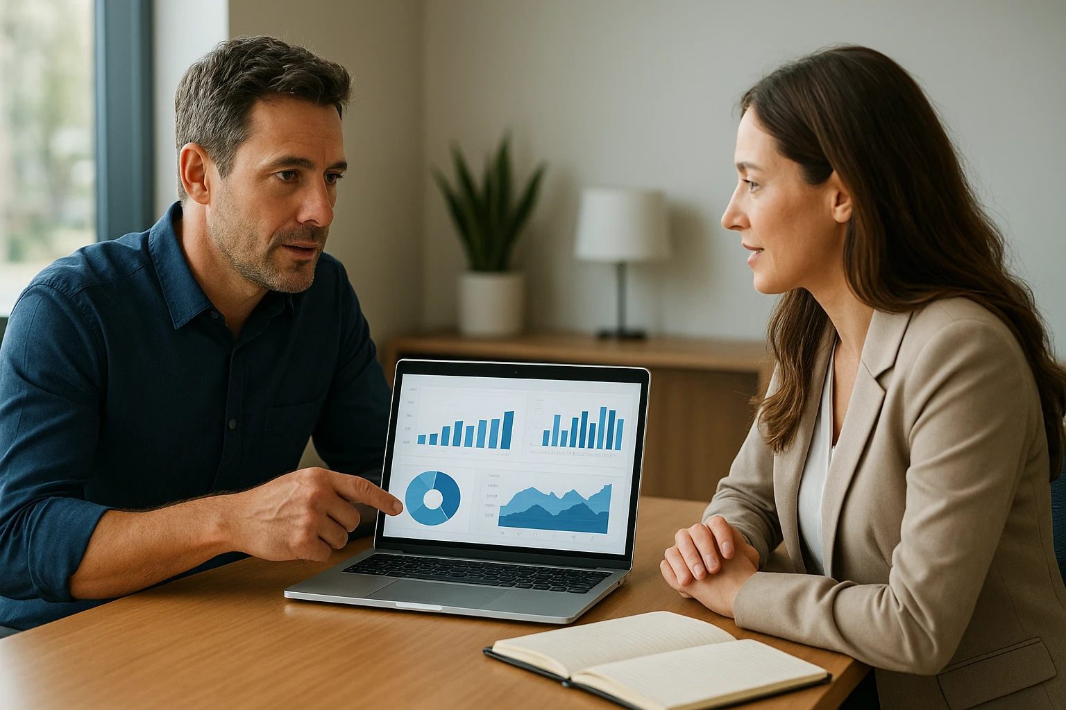Consultant reviewing local lead reports with business owner