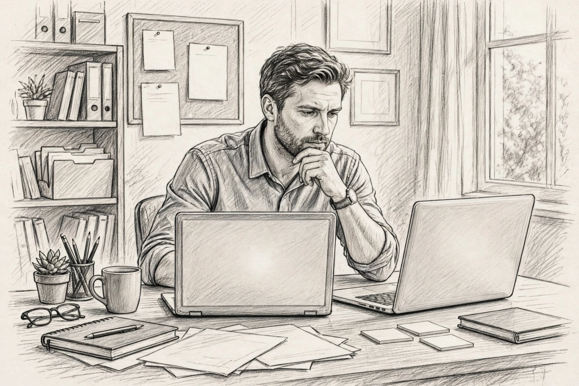 Business owner comparing two marketing dashboards