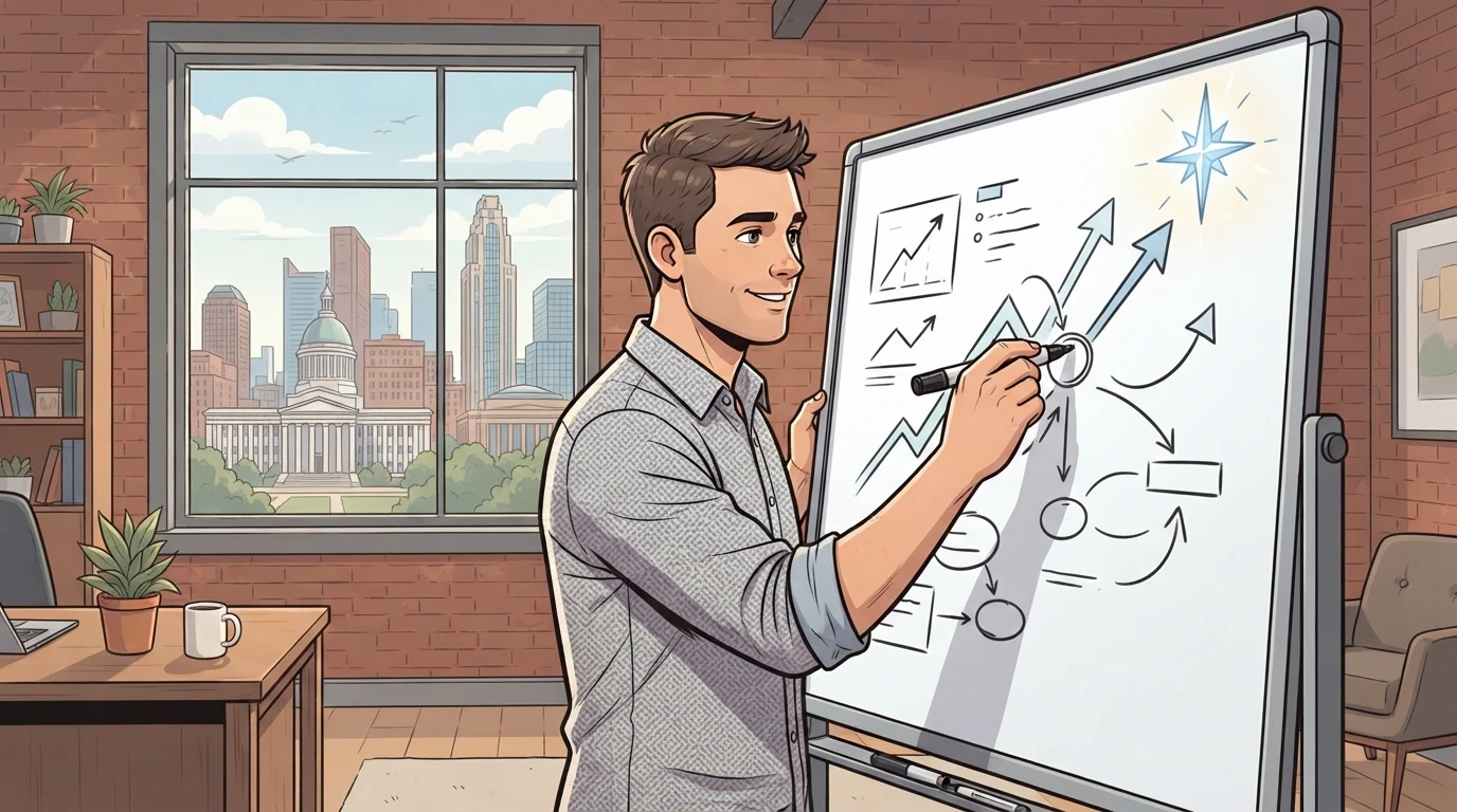 Business owner sketching goals on whiteboard