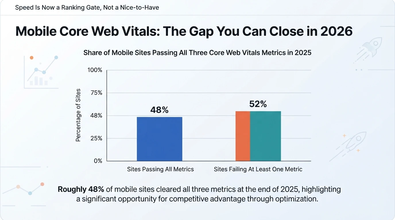 Bar chart of mobile Core Web Vitals pass rates