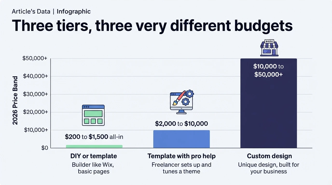 Bar chart of three website build budget tiers