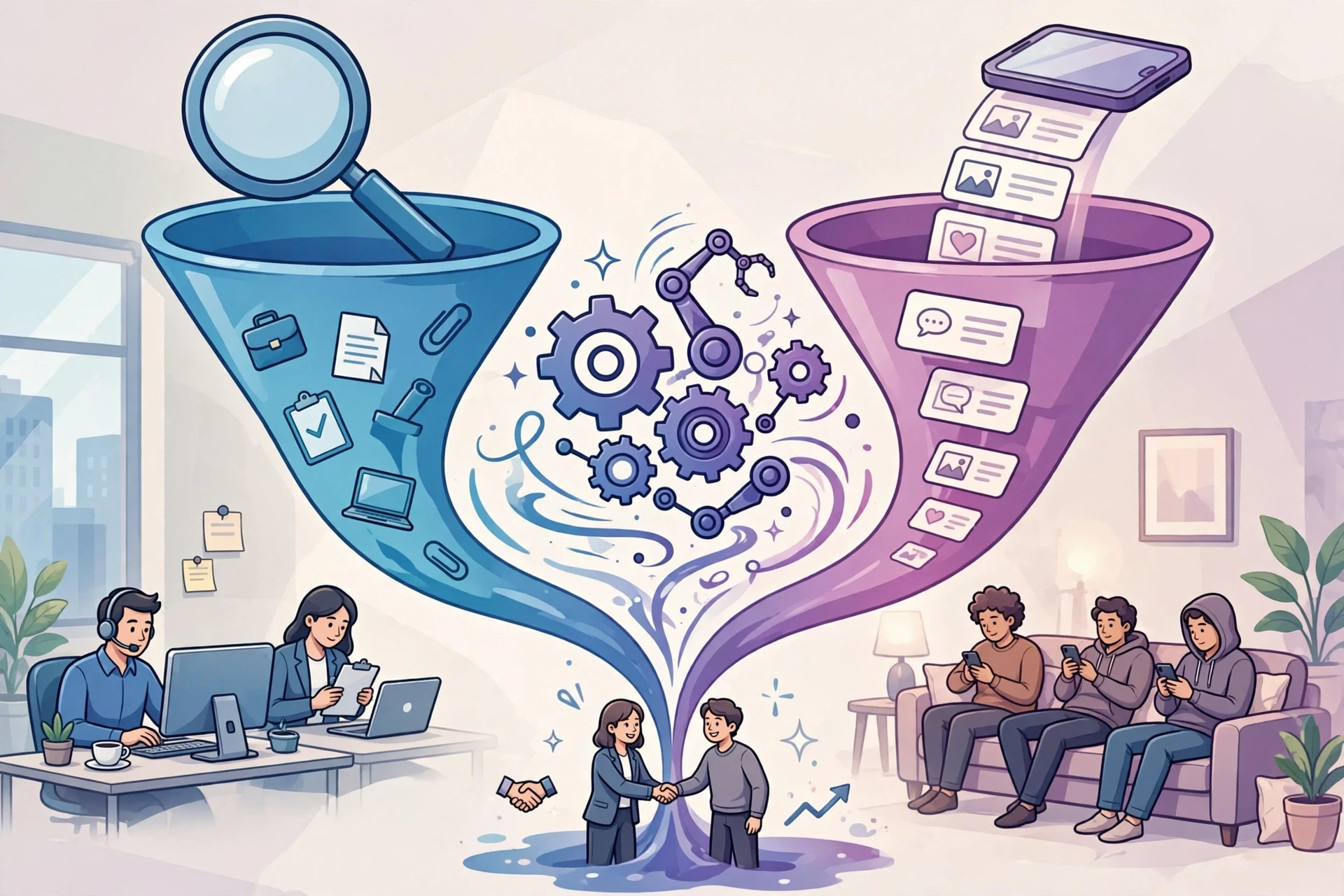 Google search intent and Meta scroll demand funnel