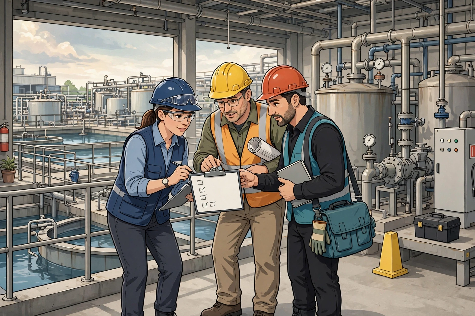 Plant manager comparing water treatment scope checklist