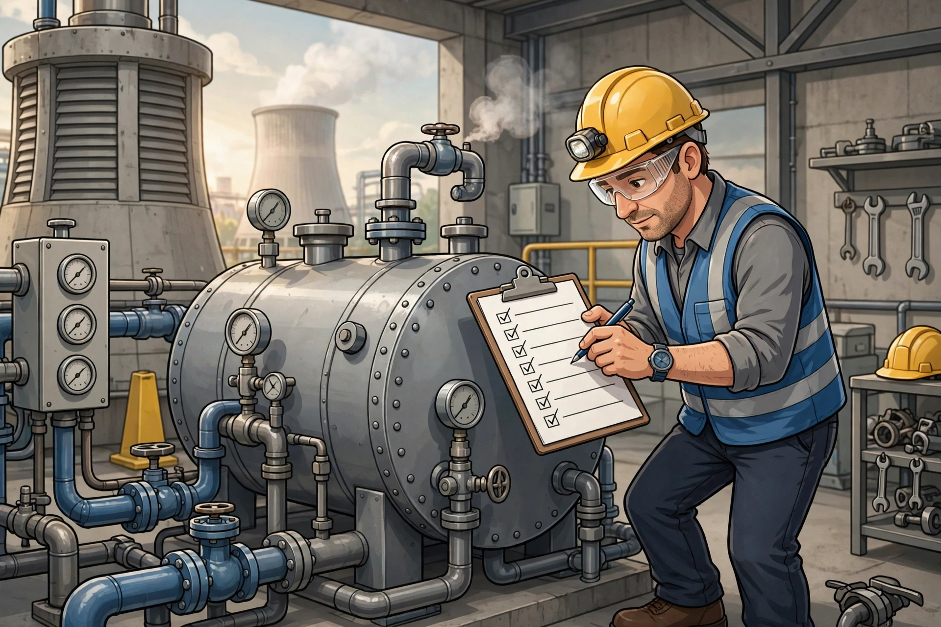 Engineer reviewing water treatment RFP checklist