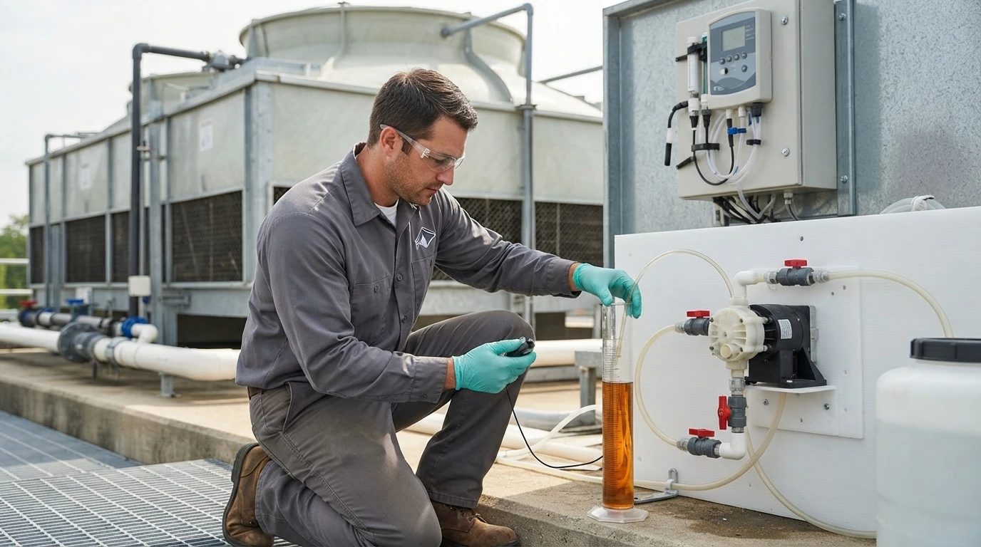 Technician performing chemical pump drawdown test