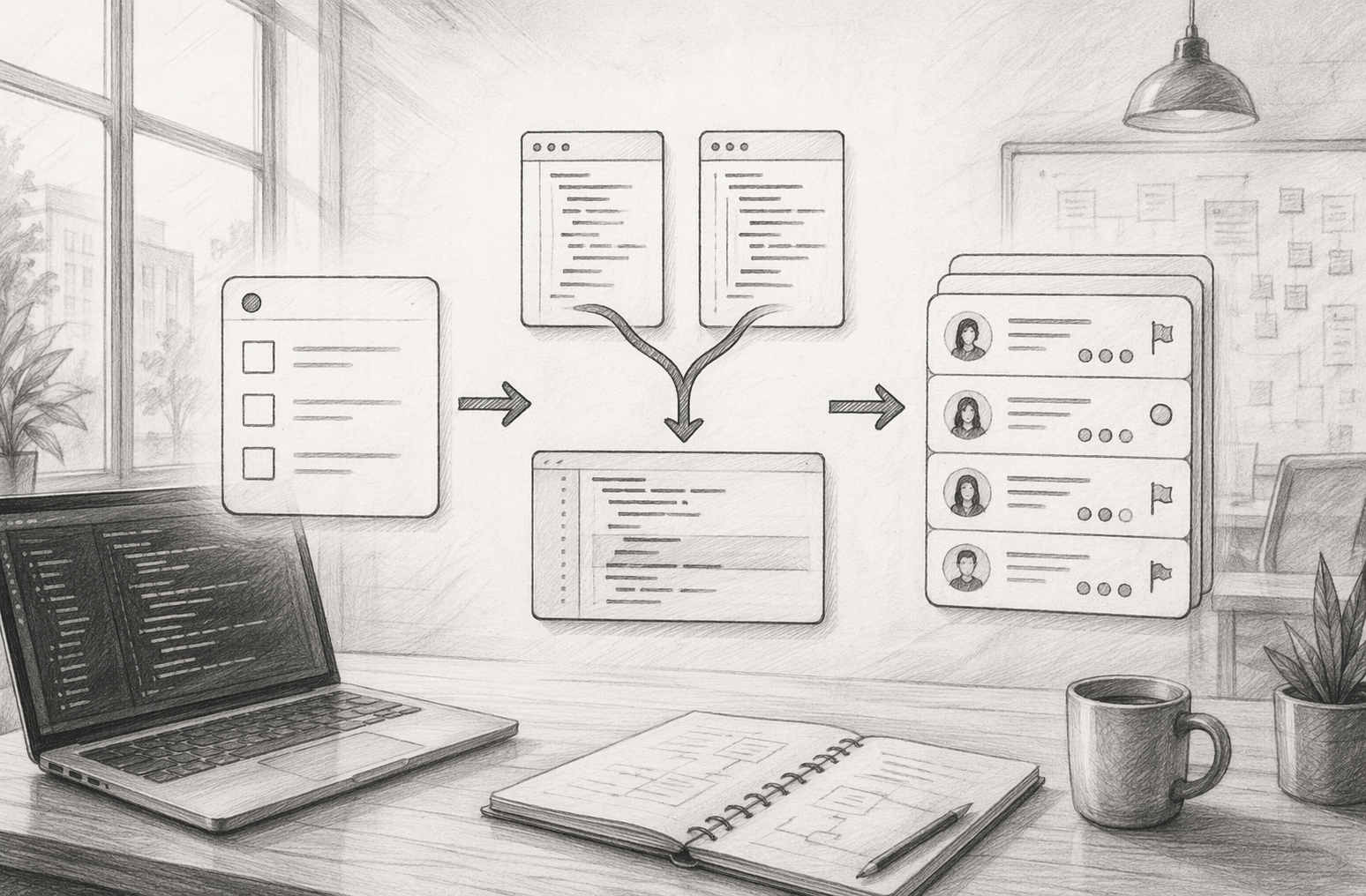 Flowchart of GitHub issues and pull requests in developer workflow
