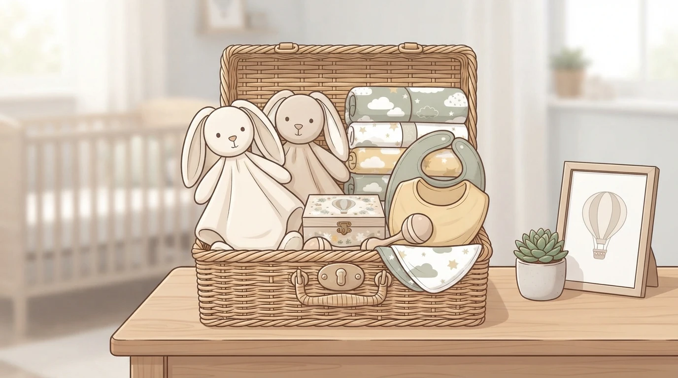 Twin baby hampers in a nursery setting