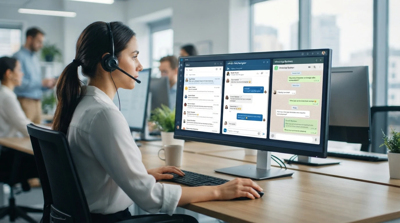 Sales representative managing unified communication channels