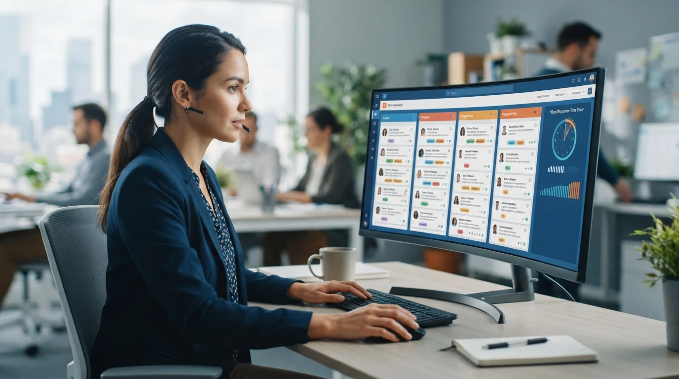 Sales professional triaging inbound leads on a CRM dashboard