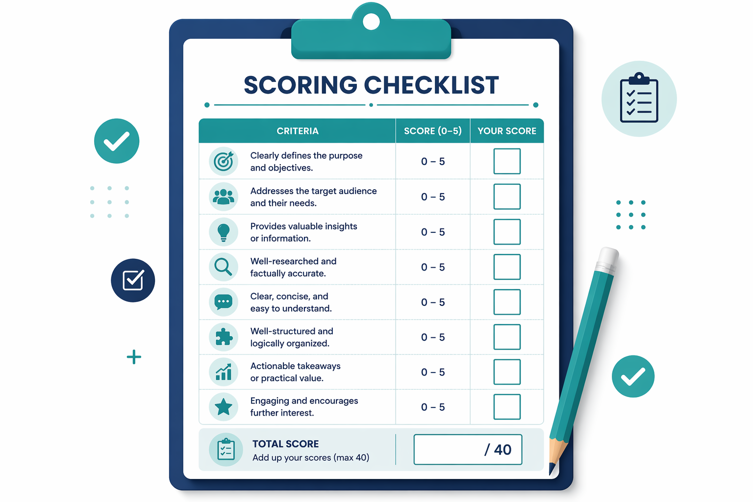 Scoring checklist on clipboard infographic