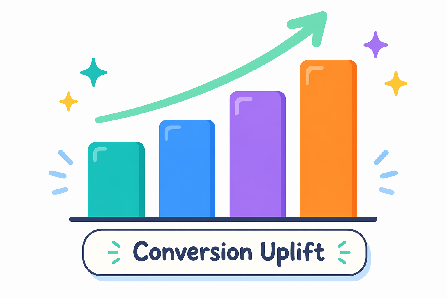 Cartoon bar chart showing conversion uplift