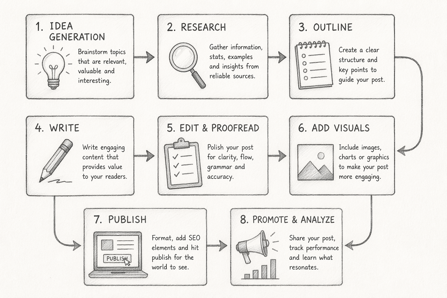 Pencil sketch of workflow diagram with arrows