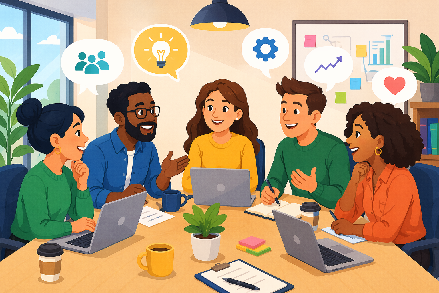 Team collaborating in meeting room