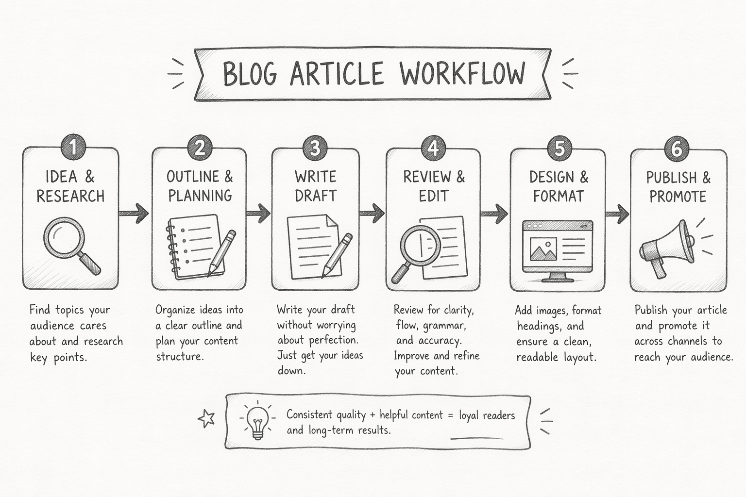 Pencil sketch of workflow diagram with arrows
