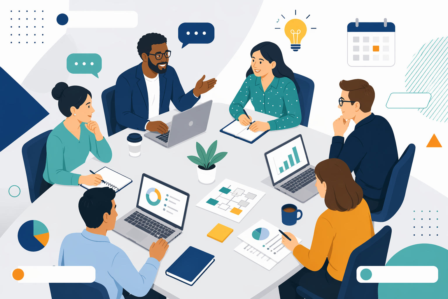 Team collaborating around conference table