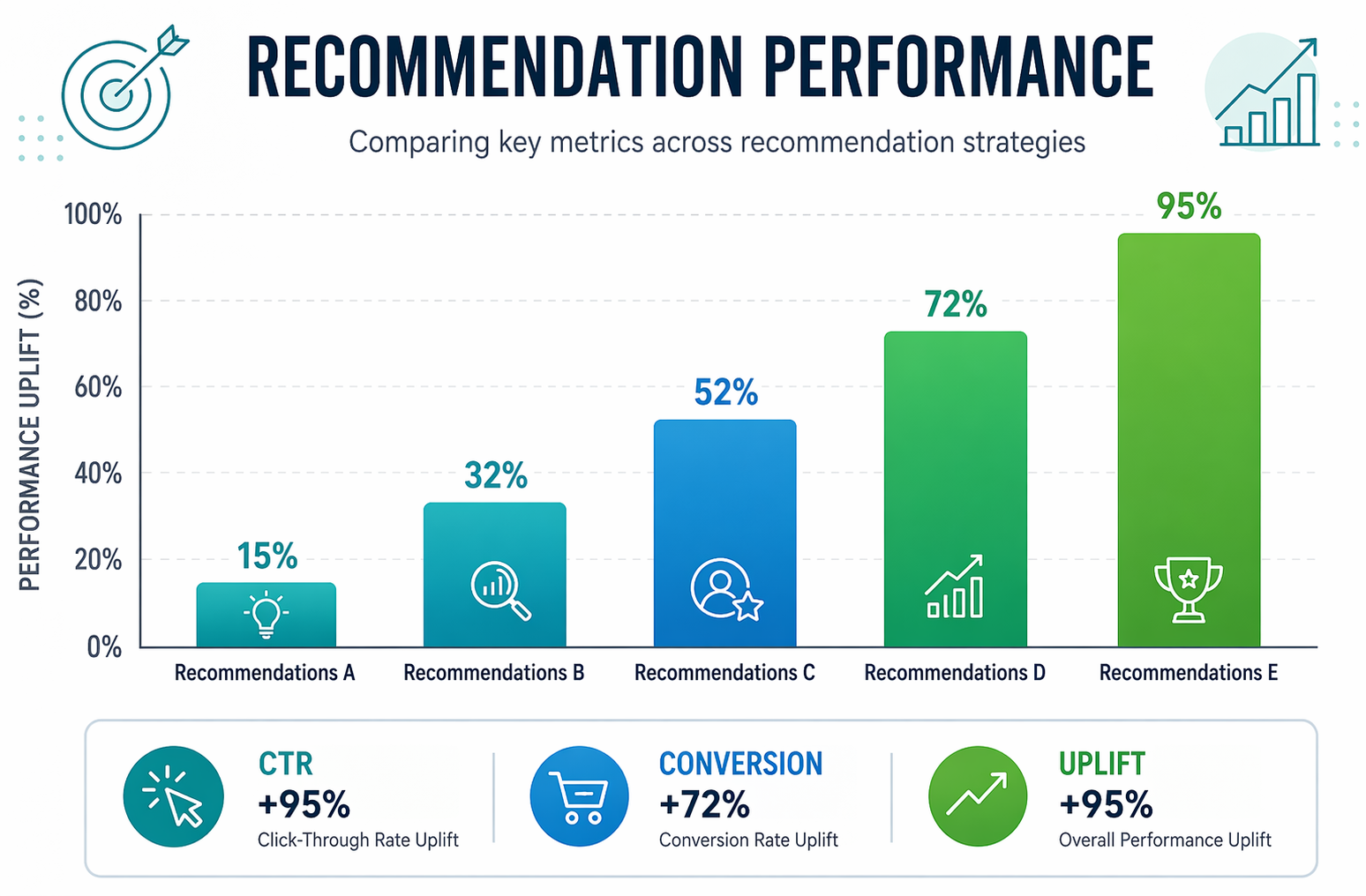 Bar chart comparing recommendation performance metrics