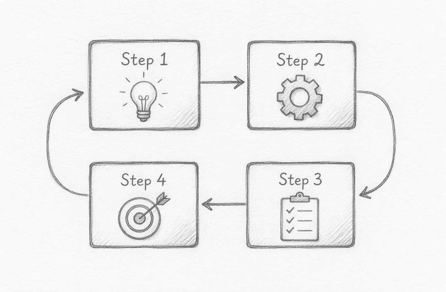 Pencil sketch of workflow diagram with arrows