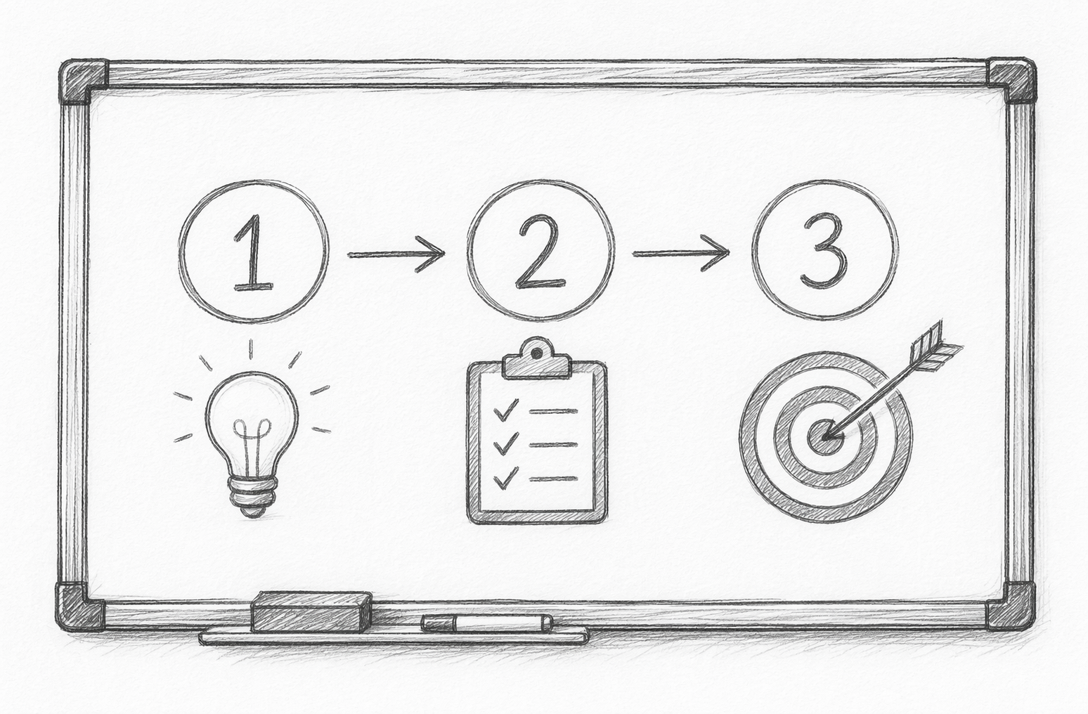 Numbered steps on whiteboard sketch