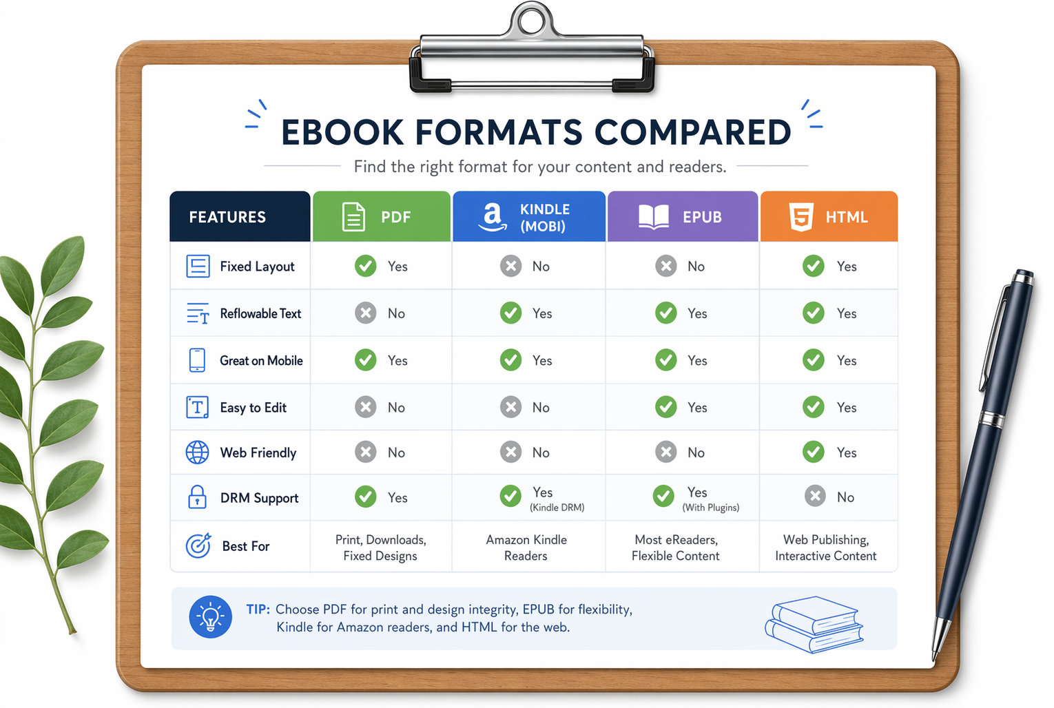 Comparison table on a clipboard