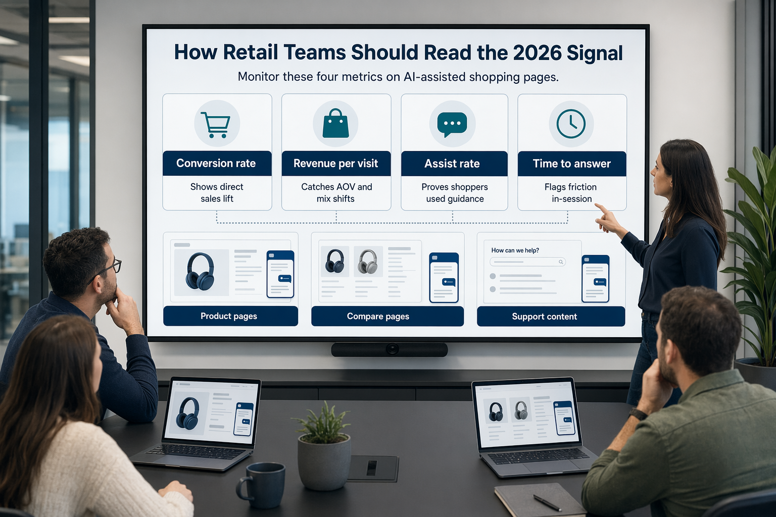 Ecommerce team analyzing AI-driven retail metrics