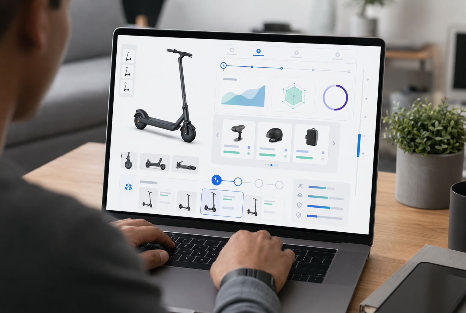 Shopper comparing electric scooter specs on digital product page