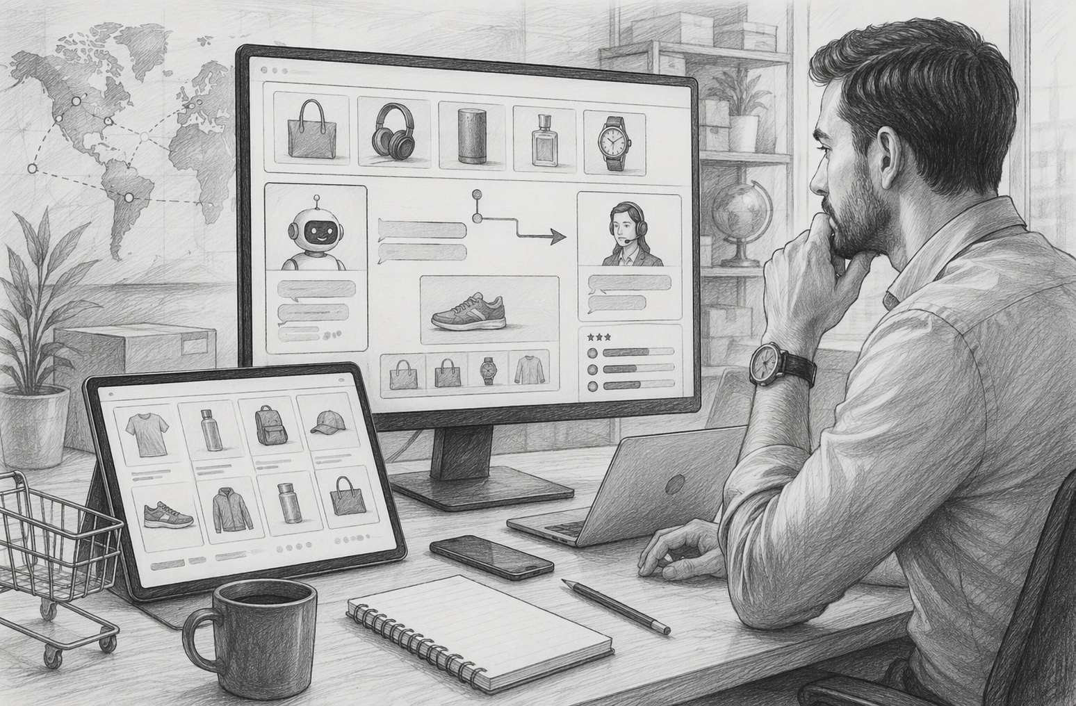 Ecommerce manager reviewing AI sales chat handoff