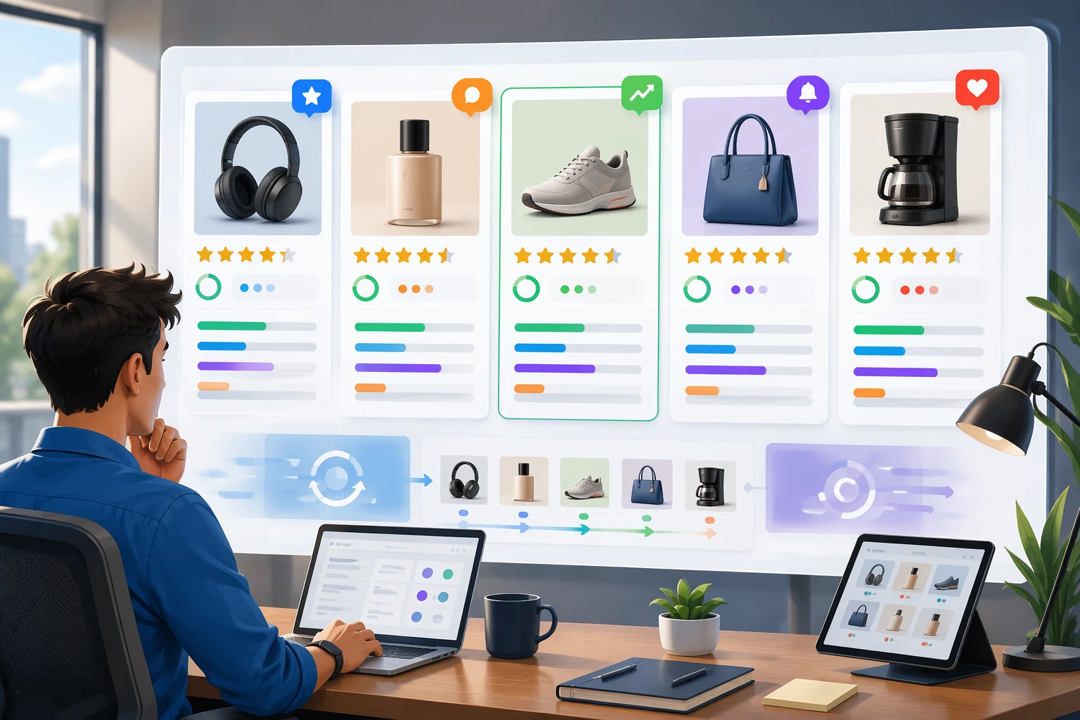 Infographic of real-time review benchmarks and product updates