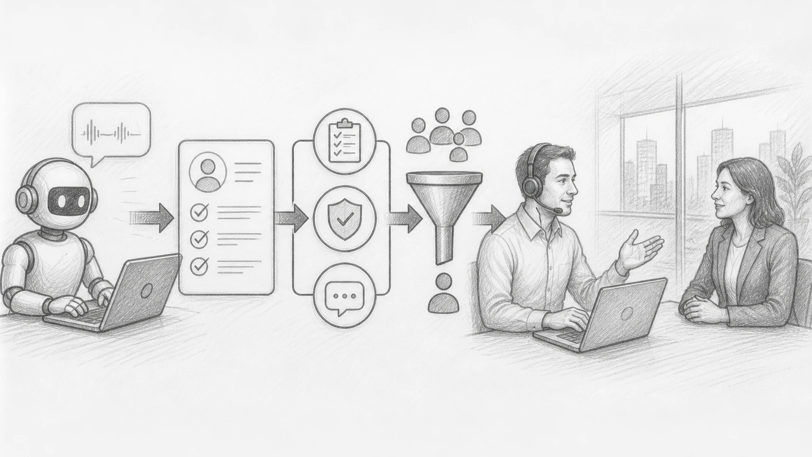 Flowchart of AI and human sales qualification process