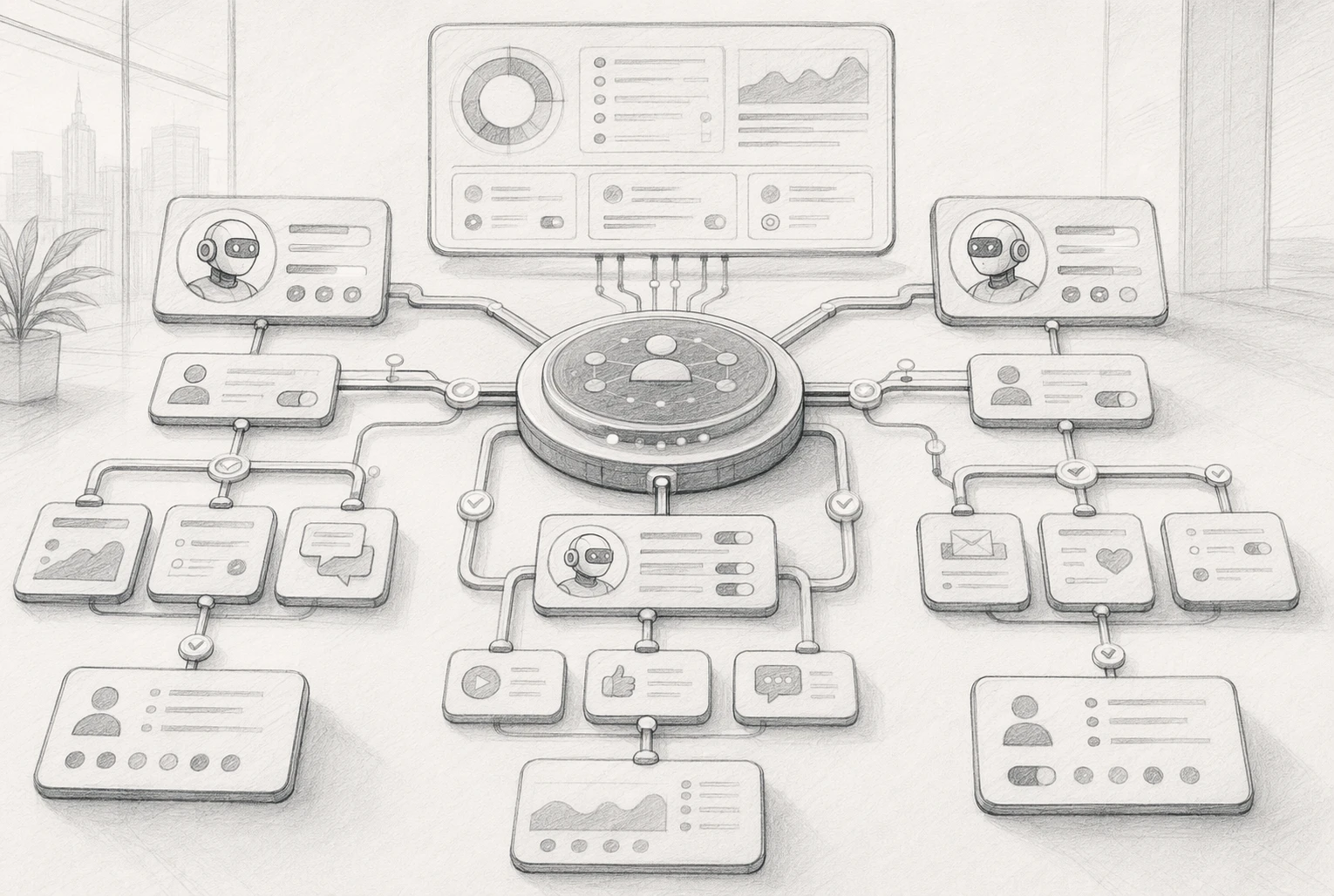 Pencil sketch of agent workflow management interface