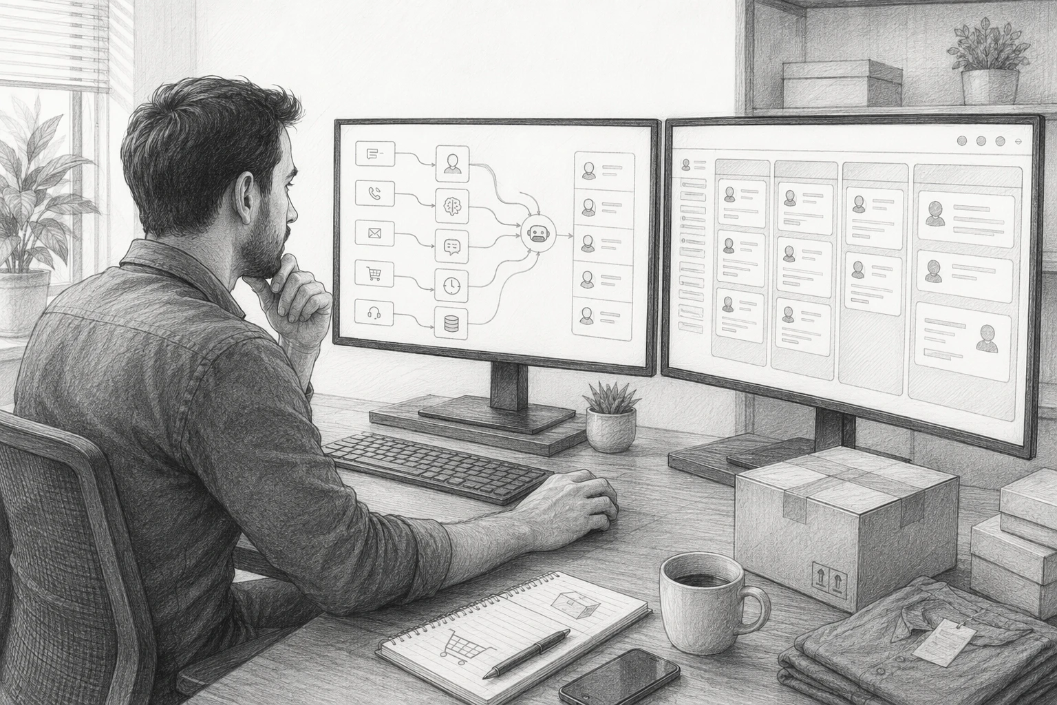 E-commerce manager reviewing AI lead routing dashboard