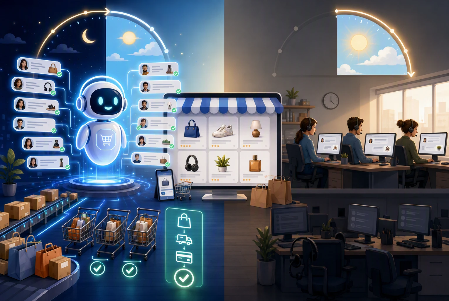 Comparison of AI and live chat customer support workflows