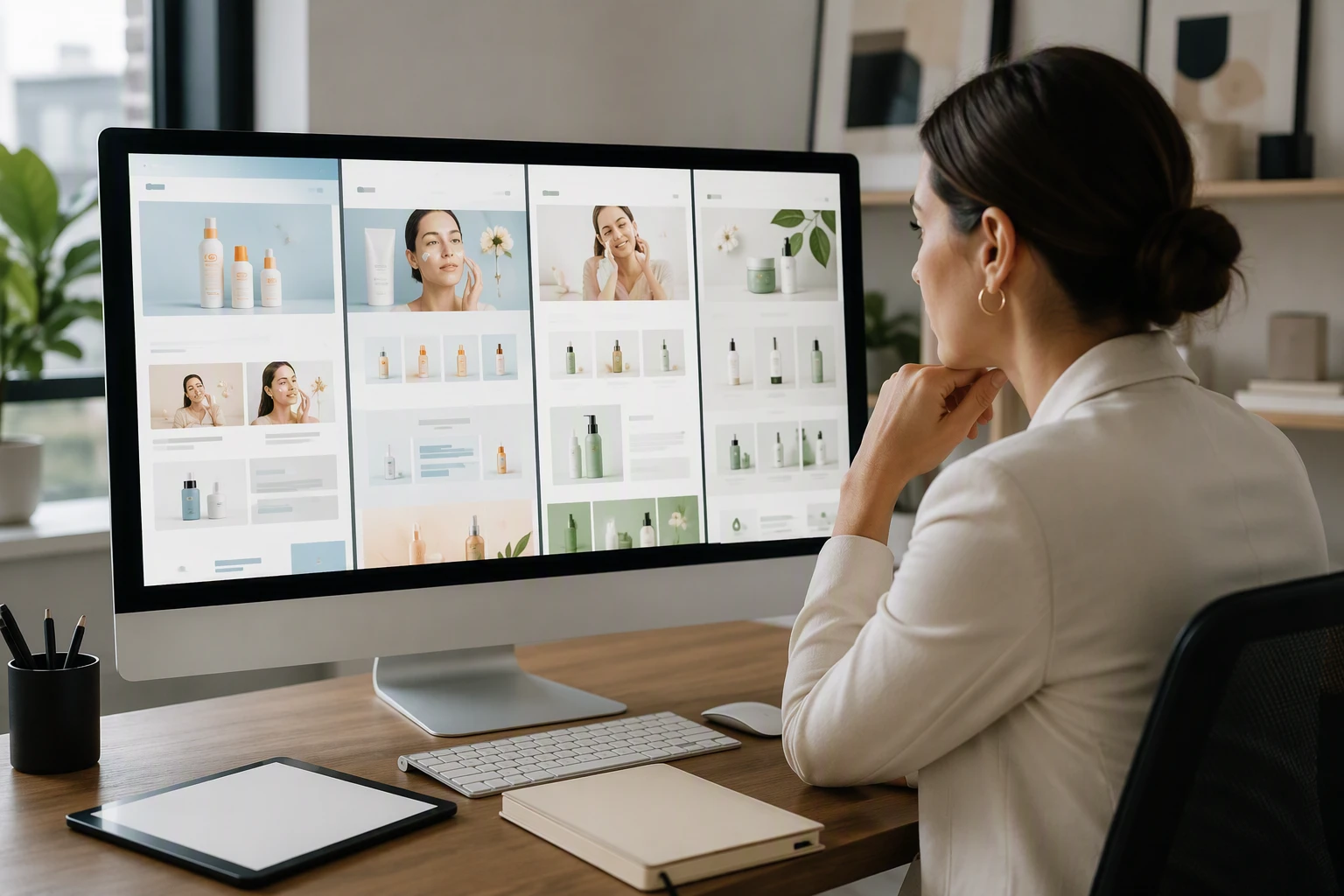 Ecommerce manager reviewing intent-based landing pages