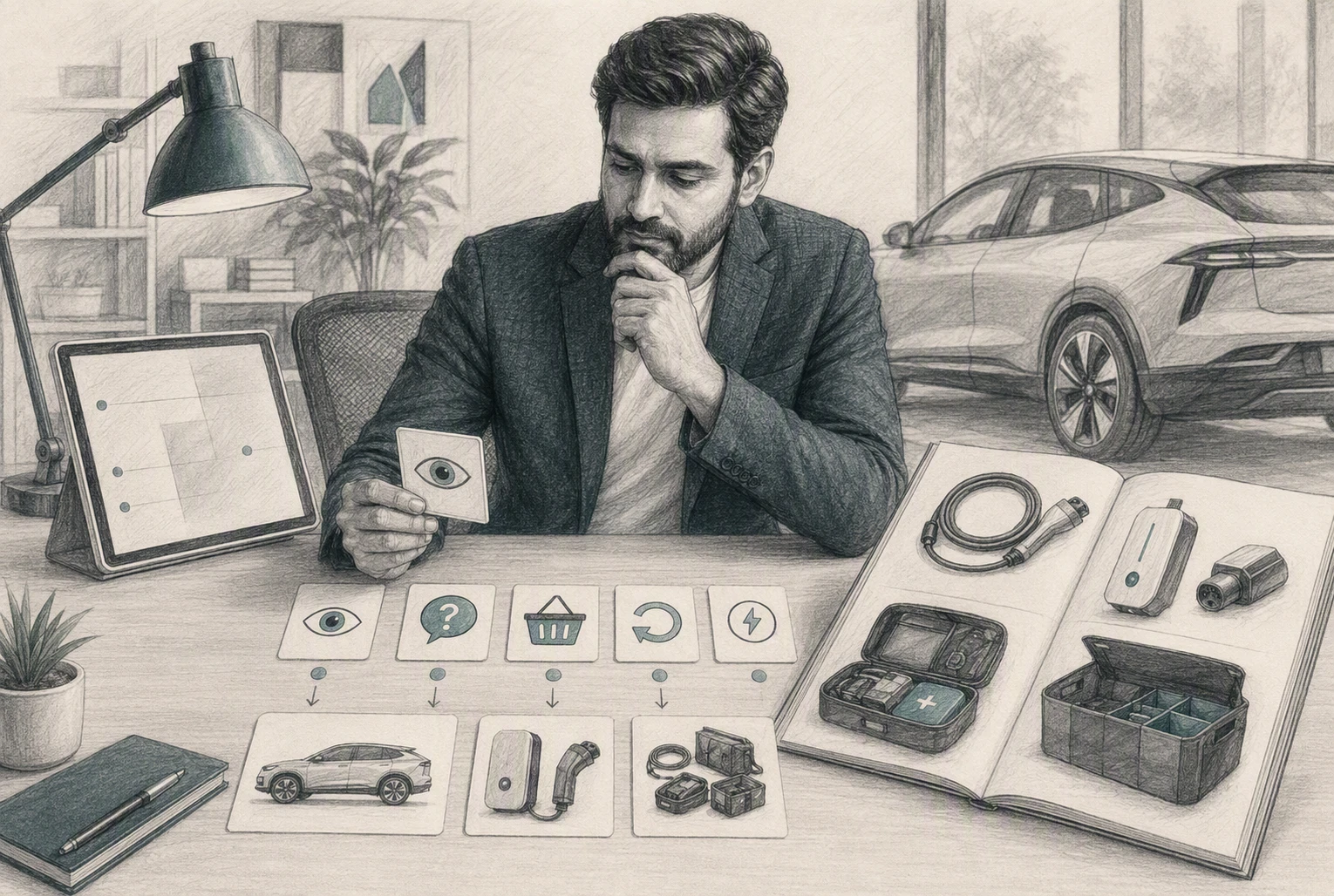Commerce manager analyzing shopper signals with EV accessory catalog
